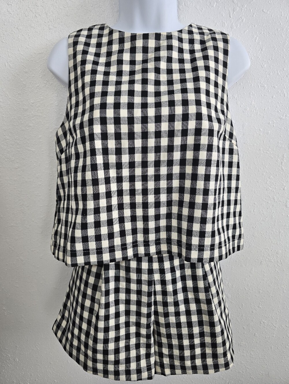 Anniewear Women’s Gingham Check Tank And Short Set In Black And White Size Small - Picture 6 of 11